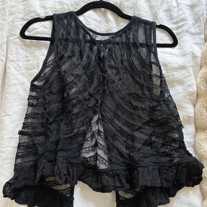 Free People Black Sheer Lace Blouse